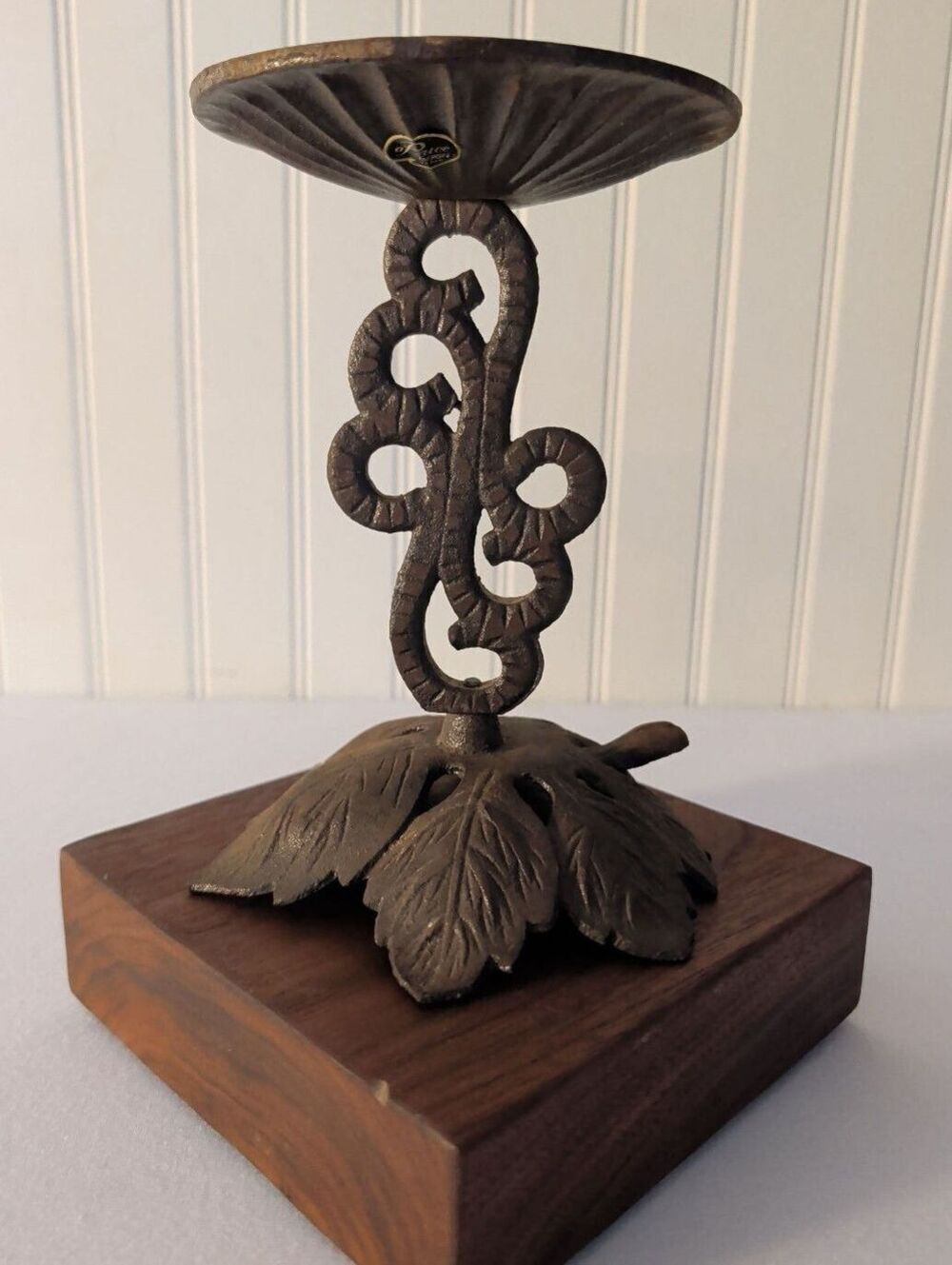 Vintage Cast Iron Scroll Candle Holder Mid Century Fluted Pillar Art Nouveau
